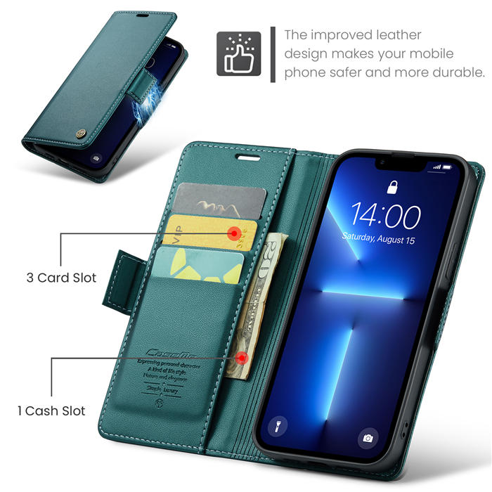 CaseMe iPhone 13 Pro Wallet RFID Blocking Magnetic Buckle Case