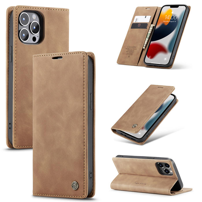 CaseMe iPhone 13 Pro Wallet Kickstand Magnetic Flip Case Brown