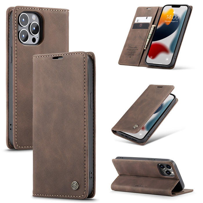 CaseMe iPhone 13 Pro Wallet Kickstand Magnetic Flip Case Coffee