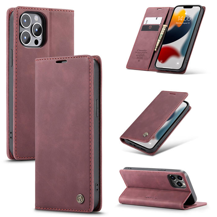 CaseMe iPhone 13 Pro Wallet Kickstand Magnetic Flip Case Red - Click Image to Close