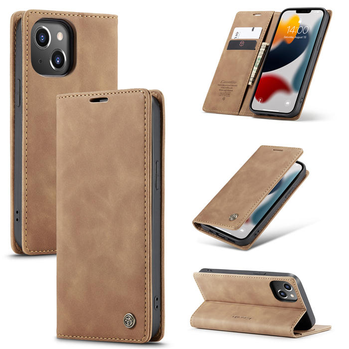 CaseMe iPhone 13 Wallet Kickstand Magnetic Flip Case Brown - Click Image to Close
