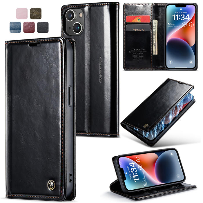 CaseMe iPhone 14 Wallet Magnetic Stand Case Black - Click Image to Close