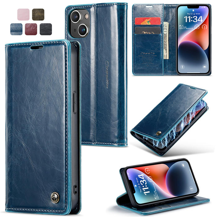CaseMe iPhone 14 Wallet Magnetic Stand Case Blue