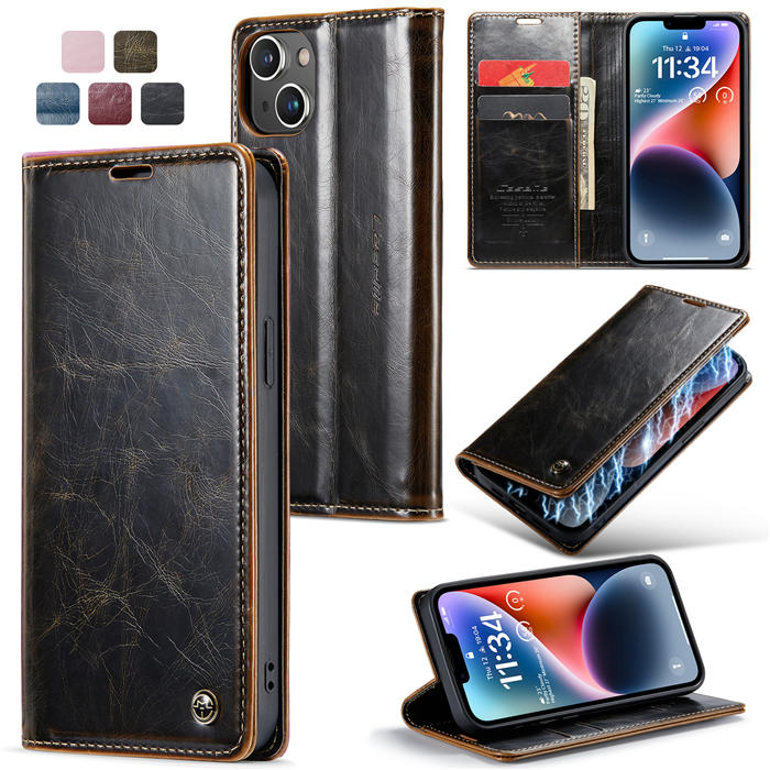 CaseMe iPhone 14 Wallet Magnetic Stand Case Coffee - Click Image to Close