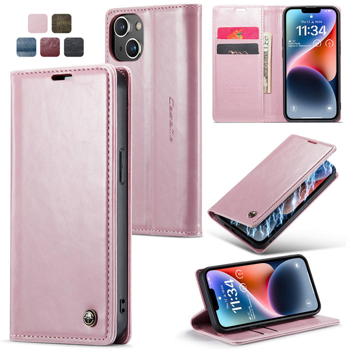 CaseMe iPhone 14 Wallet Magnetic Stand Case Pink - Click Image to Close