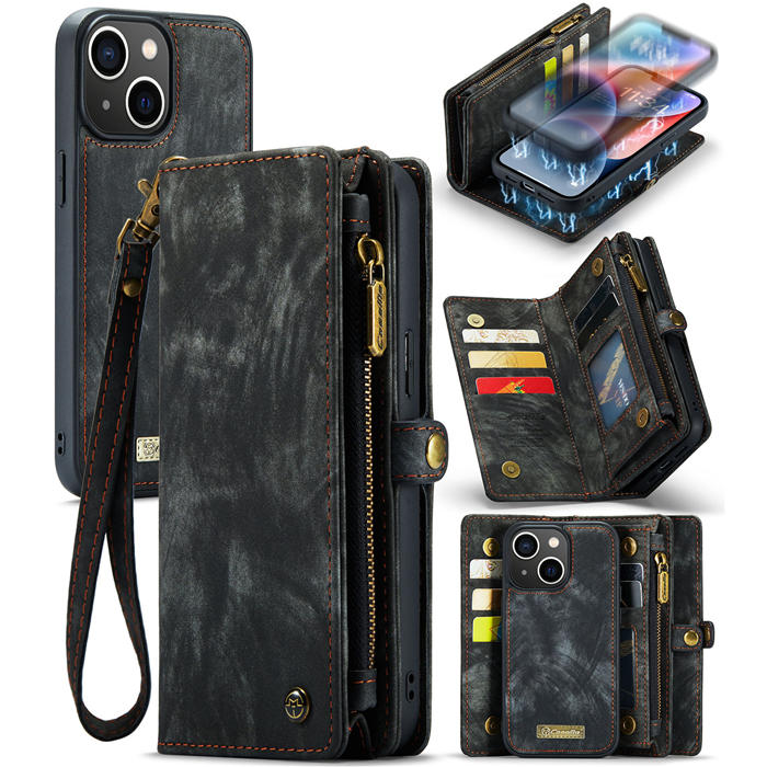 CaseMe iPhone 13 Wallet Magnetic Case with Wrist Strap Black