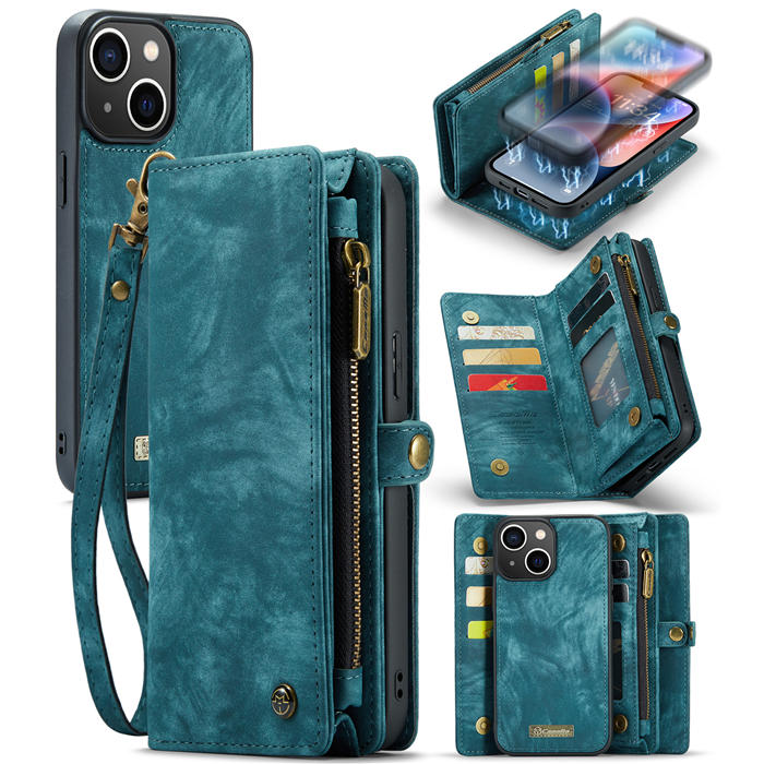 CaseMe iPhone 13 Wallet Magnetic Case with Wrist Strap Blue