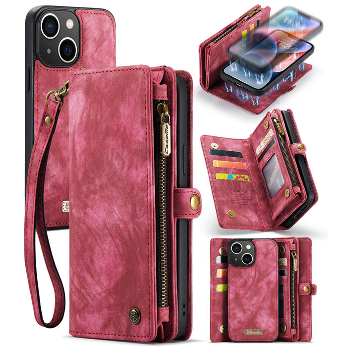 CaseMe iPhone 13 Wallet Magnetic Case with Wrist Strap Red