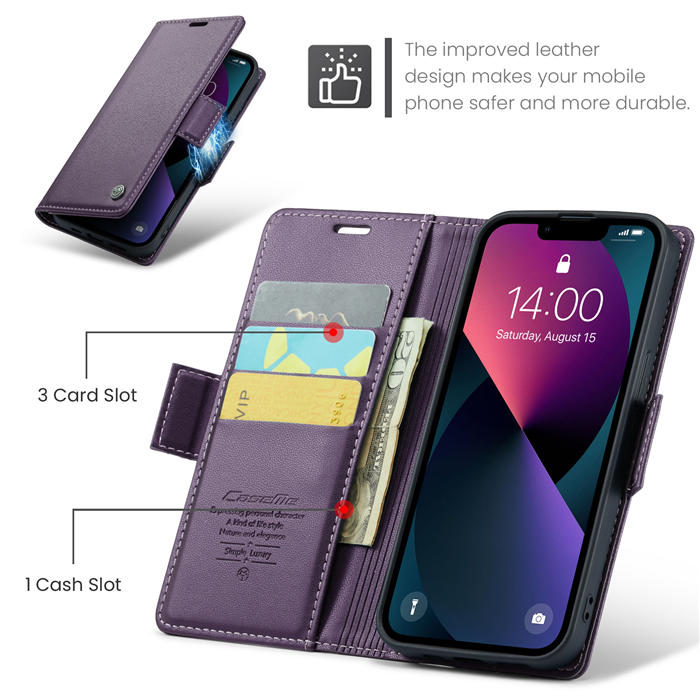CaseMe iPhone 14 Wallet RFID Blocking Magnetic Buckle Case