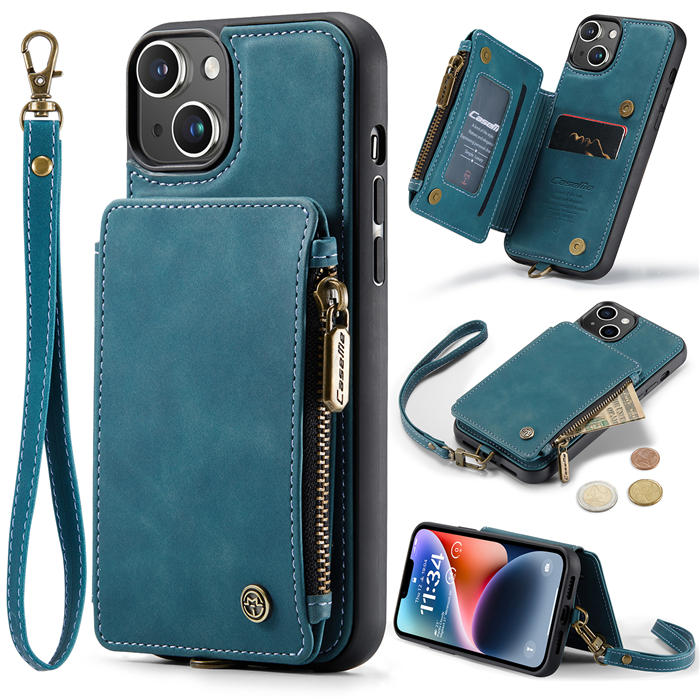 CaseMe iPhone 14 Wallet RFID Blocking Case Blue