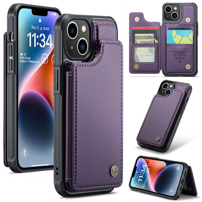 CaseMe iPhone 14 RFID Blocking Card Holder Case Purple