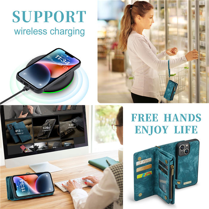 CaseMe iPhone 14 Plus Zipper Wallet Magnetic Detachable 2 in 1 Case
