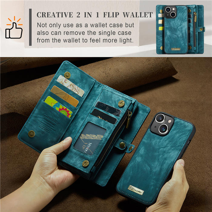 CaseMe iPhone 14 Plus Zipper Wallet Magnetic Detachable 2 in 1 Case