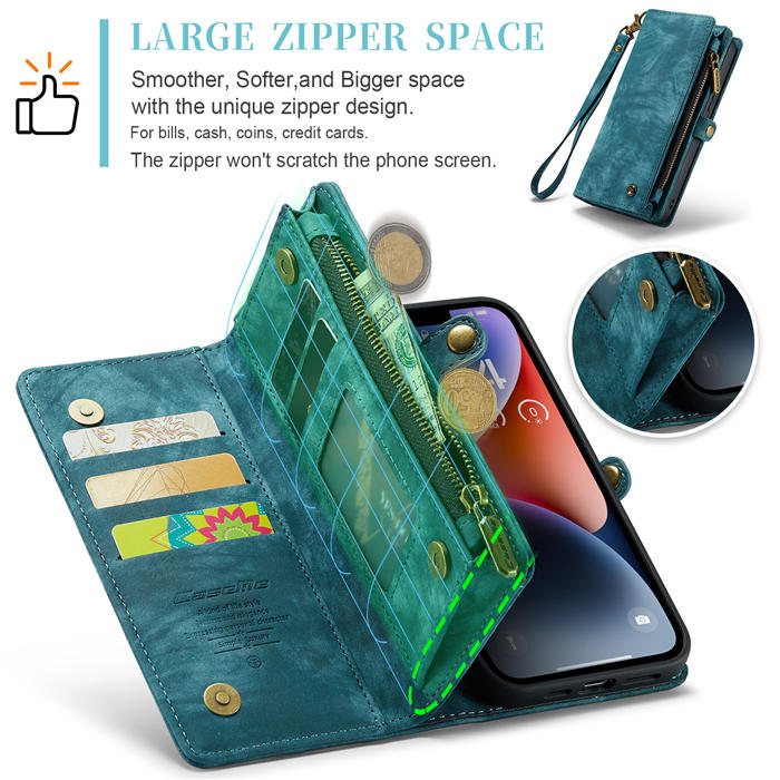 CaseMe iPhone 14 Plus Zipper Wallet Magnetic Detachable 2 in 1 Case
