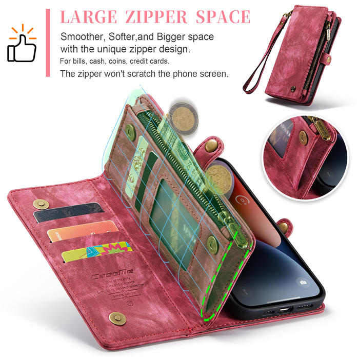 CaseMe iPhone 14 Plus Zipper Wallet Magnetic Detachable 2 in 1 Case