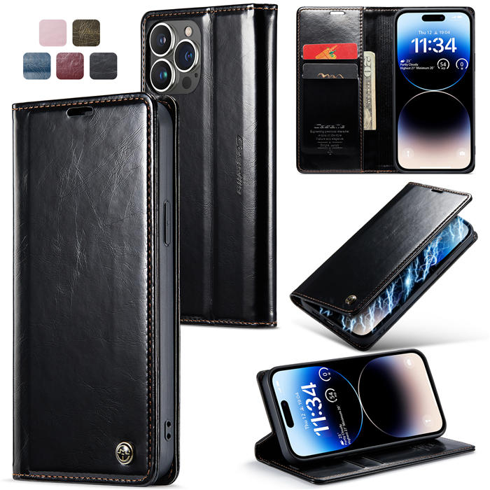 CaseMe iPhone 14 Pro Wallet Magnetic Stand Case Black - Click Image to Close