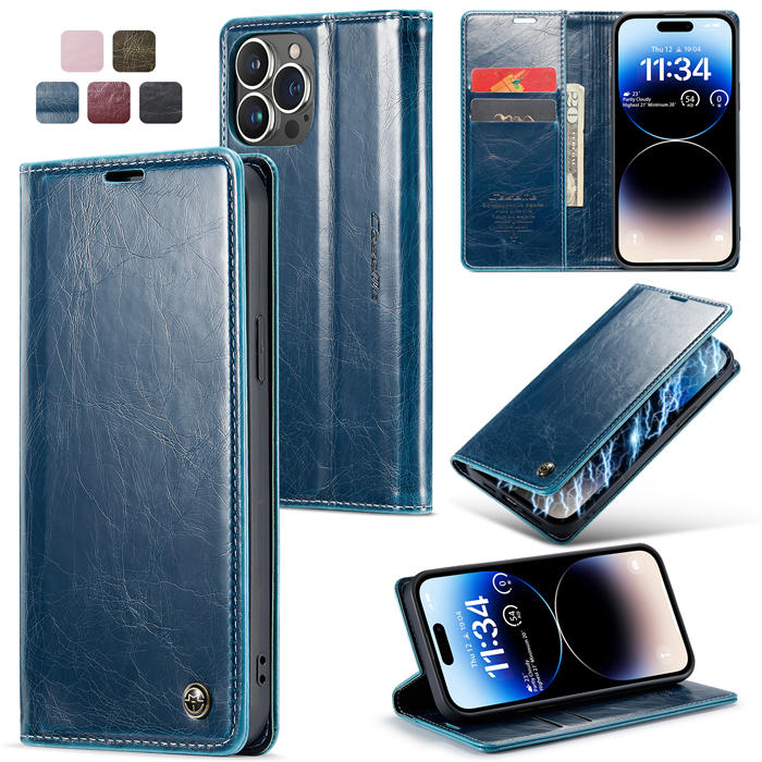 CaseMe iPhone 14 Pro Wallet Magnetic Stand Case Blue - Click Image to Close