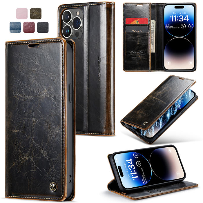 CaseMe iPhone 14 Pro Wallet Magnetic Stand Case Coffee - Click Image to Close