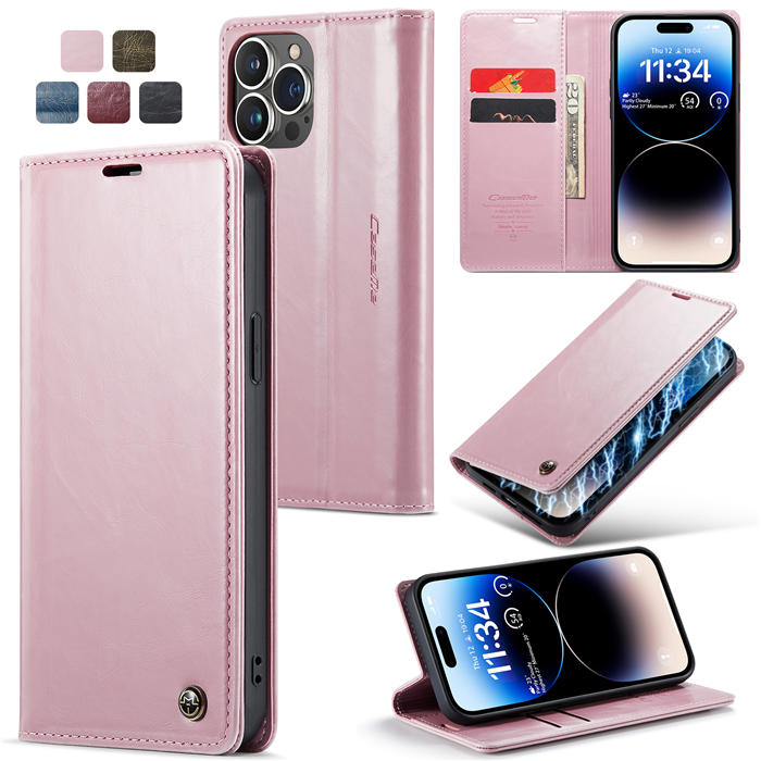 CaseMe iPhone 14 Pro Wallet Magnetic Stand Case Pink