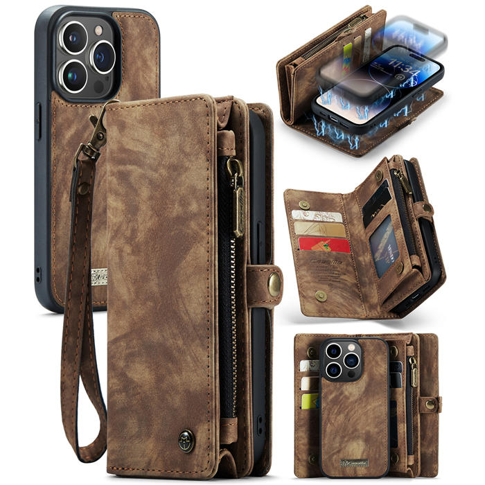 CaseMe iPhone 14 Pro Multi-slot Wallet Magnetic Case Coffee - Click Image to Close