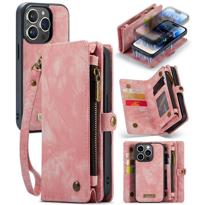 CaseMe iPhone 14 Pro Multi-slot Wallet Magnetic Case Pink
