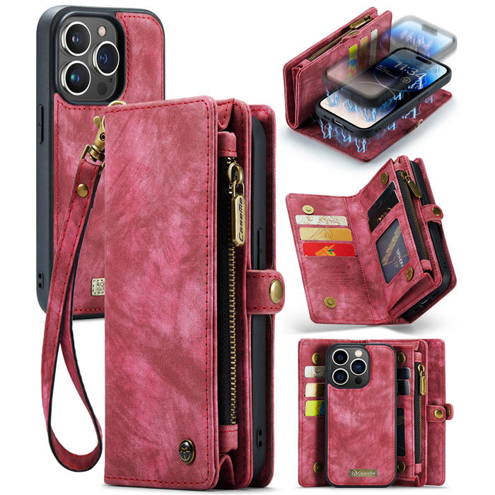 CaseMe iPhone 14 Pro Multi-slot Wallet Magnetic Case Red - Click Image to Close