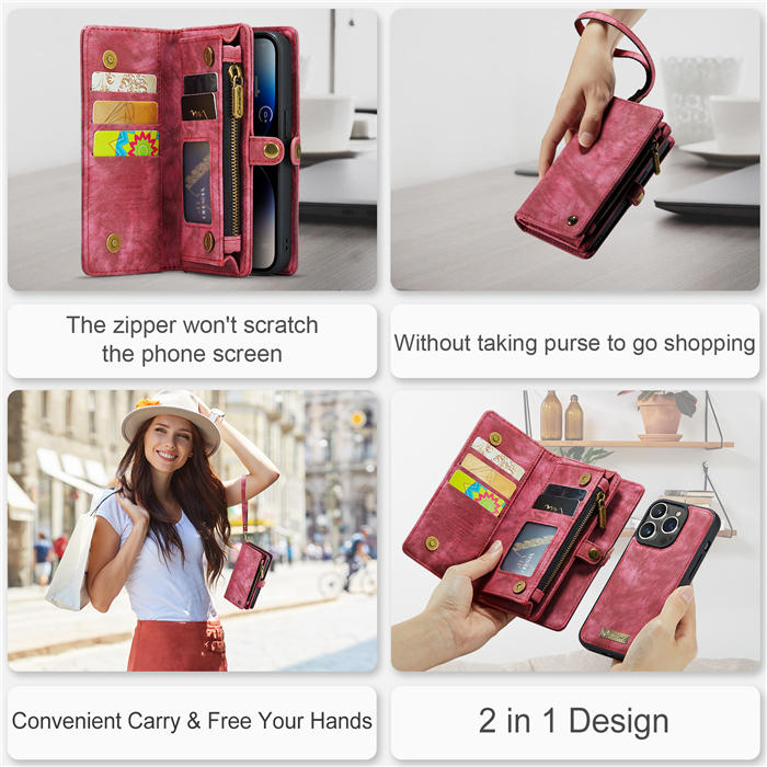 CaseMe iPhone 14 Pro Zipper Wallet Magnetic Detachable 2 in 1 Case