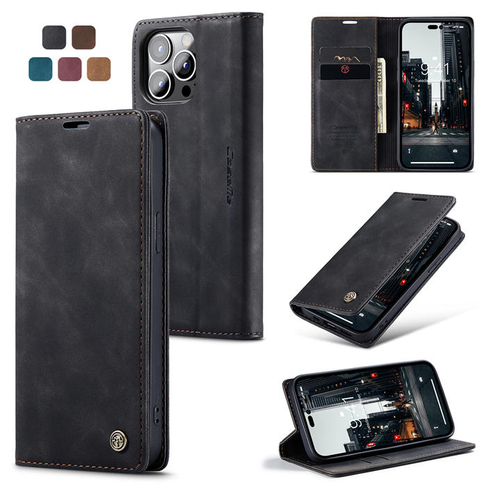 CaseMe iPhone 14 Pro Wallet Kickstand Magnetic Case Black