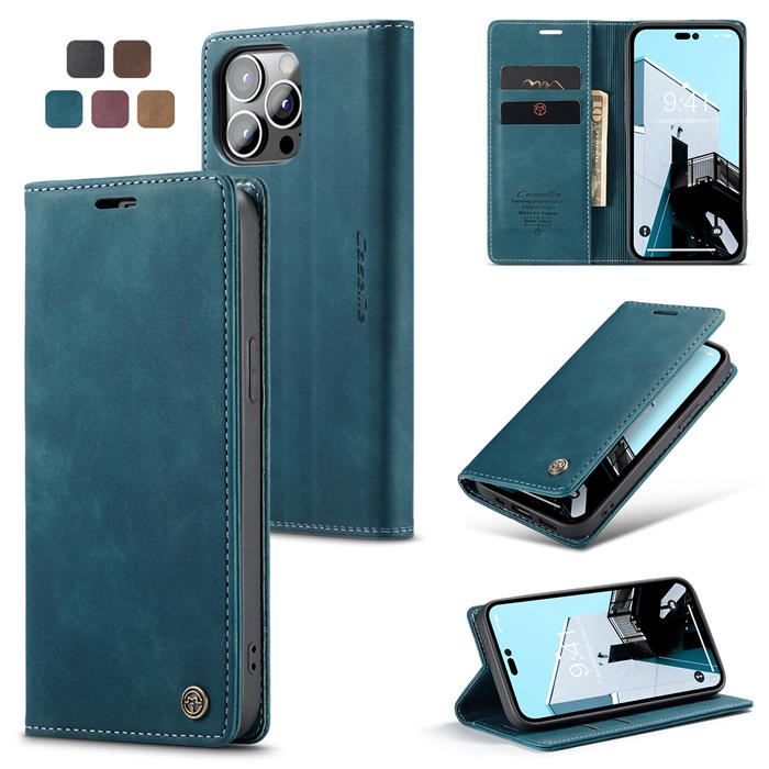 CaseMe iPhone 14 Pro Wallet Kickstand Magnetic Case Blue