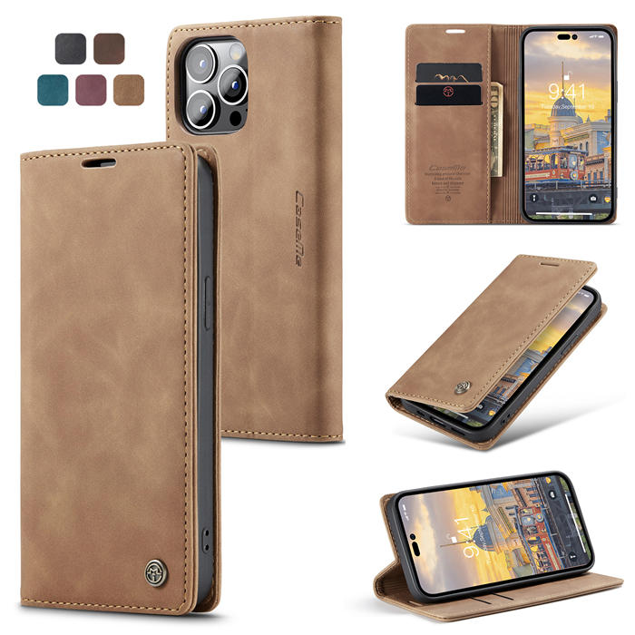 CaseMe iPhone 14 Pro Wallet Kickstand Magnetic Case Brown
