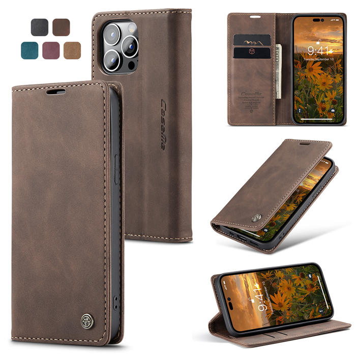 CaseMe iPhone 14 Pro Wallet Kickstand Magnetic Case Coffee