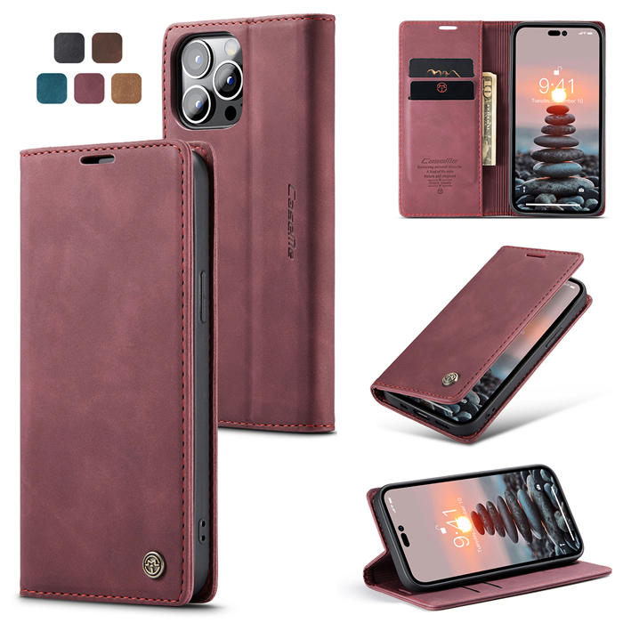 CaseMe iPhone 14 Pro Wallet Kickstand Magnetic Case Red