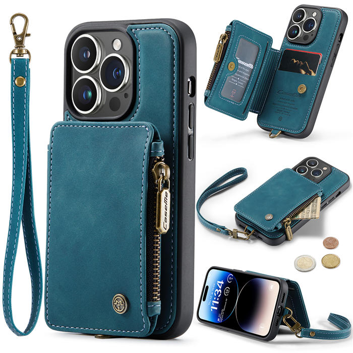 CaseMe iPhone 14 Pro Wallet RFID Blocking Case Blue