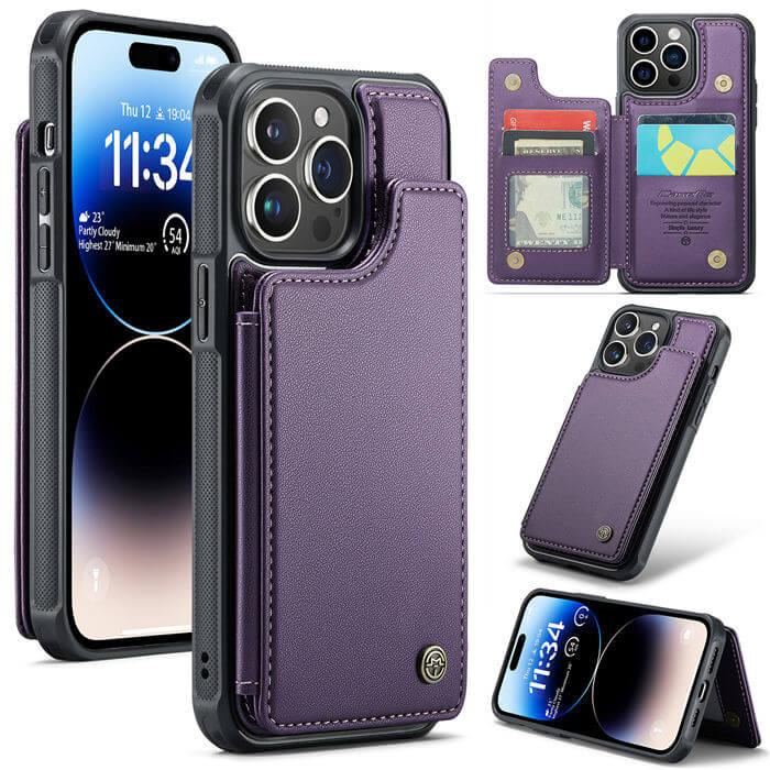 CaseMe iPhone 14 Pro RFID Blocking Card Holder Case Purple - Click Image to Close