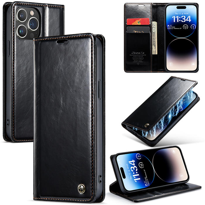 CaseMe iPhone 14 Pro Max Wallet Magnetic Stand Case Black