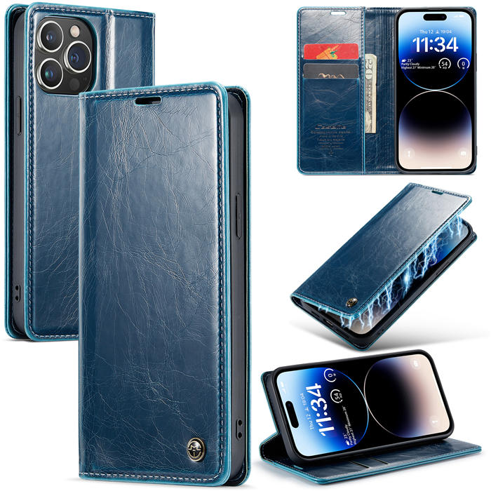 CaseMe iPhone 14 Pro Max Wallet Magnetic Stand Case Blue