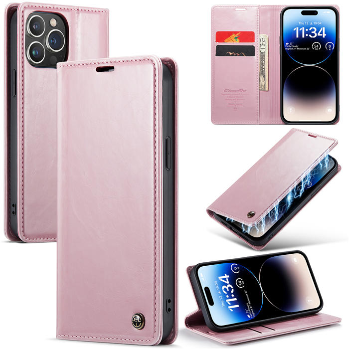 CaseMe iPhone 14 Pro Max Wallet Magnetic Stand Case Pink