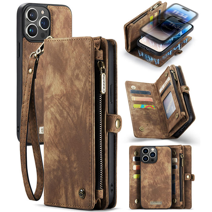 CaseMe iPhone 14 Pro Max Multi-slot Wallet Magnetic Case Coffee - Click Image to Close