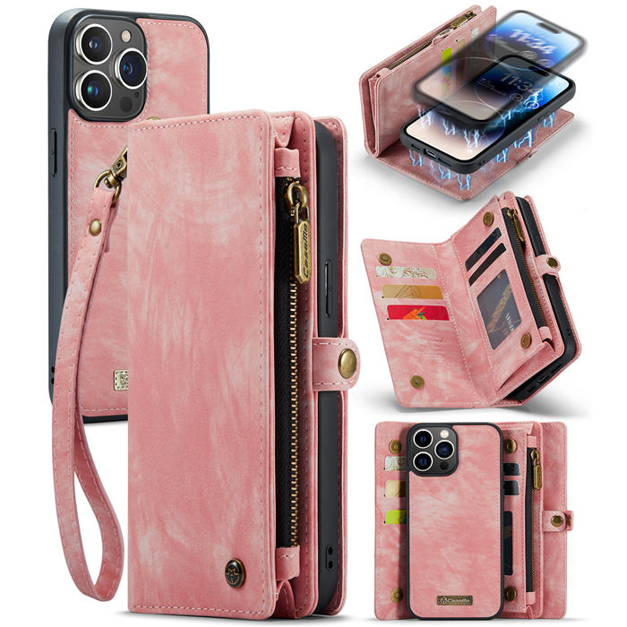CaseMe iPhone 14 Pro Max Multi-slot Wallet Magnetic Case Pink - Click Image to Close