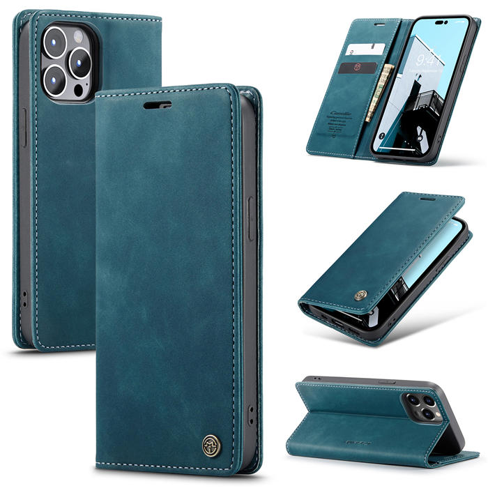 CaseMe iPhone 14 Pro Max Wallet Kickstand Magnetic Case Blue
