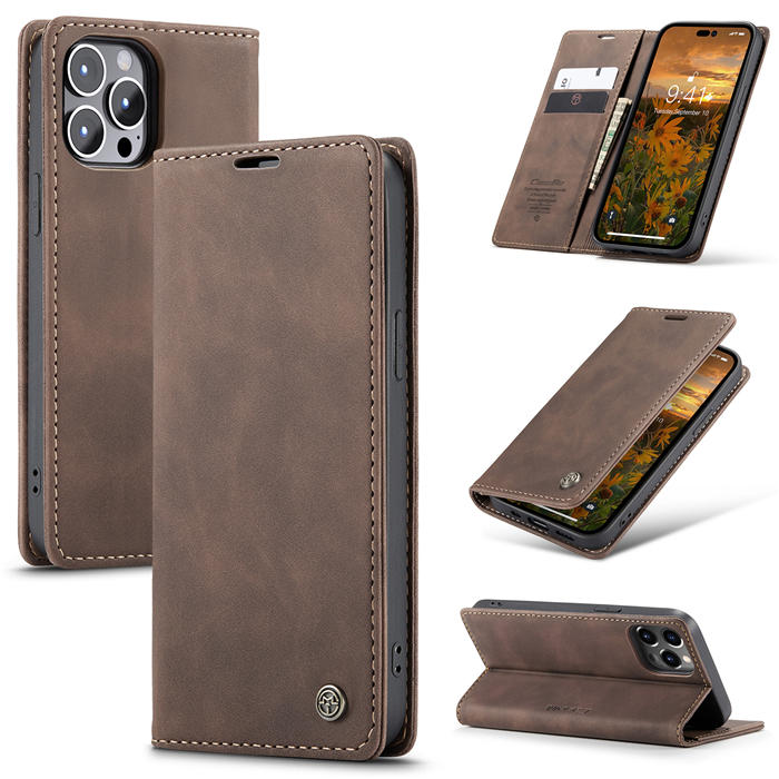 CaseMe iPhone 14 Pro Max Wallet Kickstand Magnetic Case Coffee