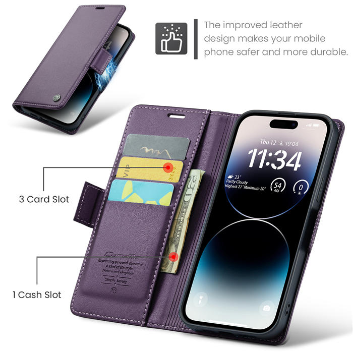 CaseMe iPhone 14 Pro Max Wallet RFID Blocking Magnetic Buckle Case