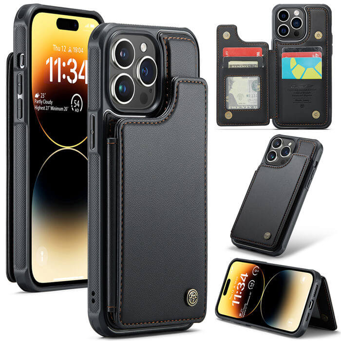 CaseMe iPhone 14 Pro Max RFID Blocking Card Holder Case Black - Click Image to Close