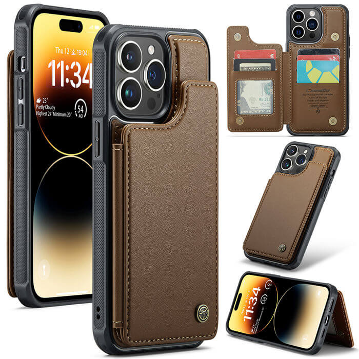 CaseMe iPhone 14 Pro Max RFID Blocking Card Holder Case Brown - Click Image to Close