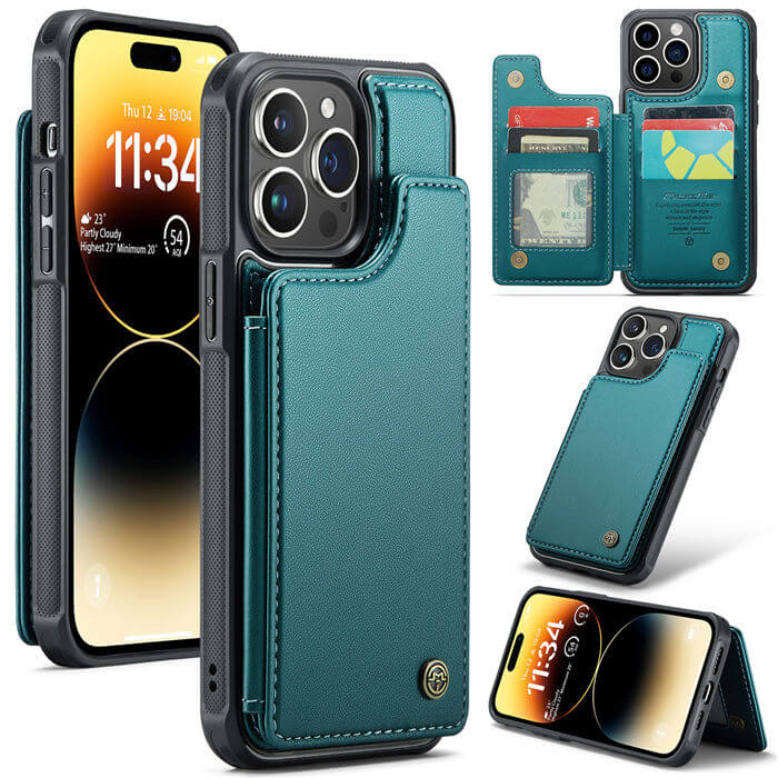 CaseMe iPhone 14 Pro Max RFID Blocking Card Holder Case Green - Click Image to Close