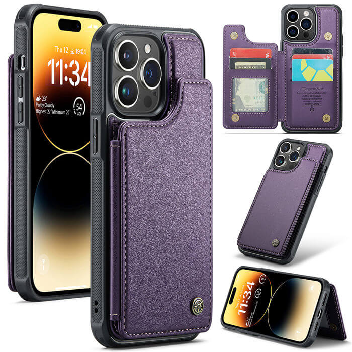 CaseMe iPhone 14 Pro Max RFID Blocking Card Holder Case Purple