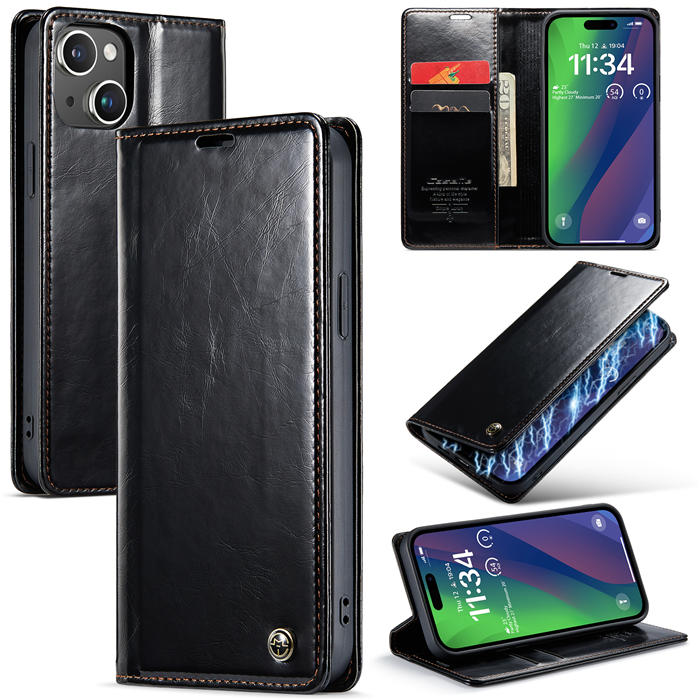 CaseMe iPhone 15 Luxury Wallet Magnetic Case Black - Click Image to Close
