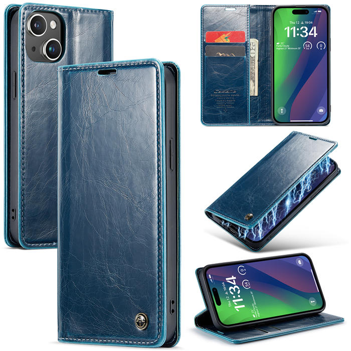 CaseMe iPhone 15 Plus Luxury Wallet Magnetic Case Blue