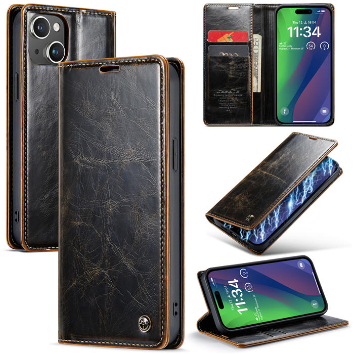CaseMe iPhone 15 Plus Luxury Wallet Magnetic Case Coffee - Click Image to Close