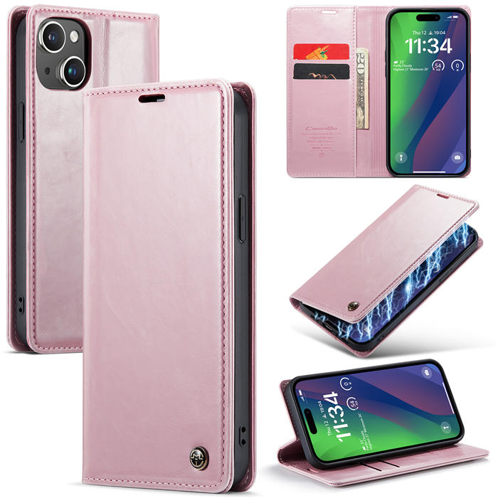 CaseMe iPhone 15 Plus Luxury Wallet Magnetic Case Pink - Click Image to Close